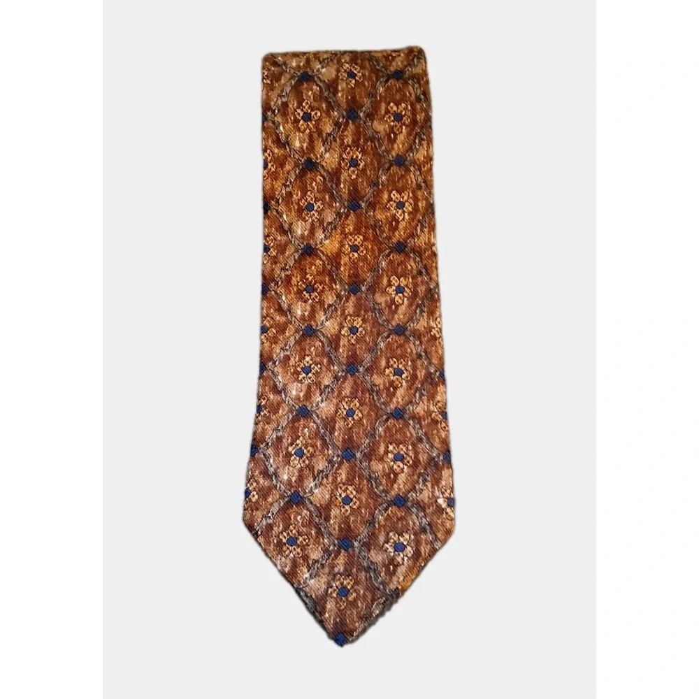 Ermenegildo Zegna Paisley Brown Geometric Made in Italian Silk Tie 56